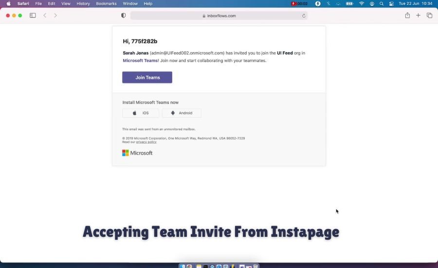 accepting team invite from instapage